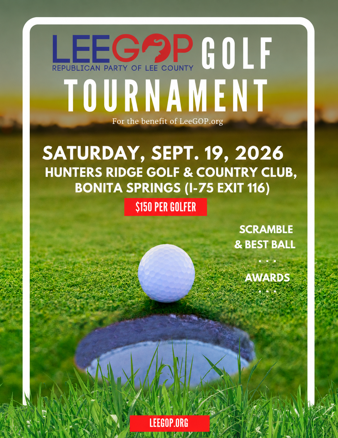 LeeGOP Golf Tournament flyer for September 19, 2026